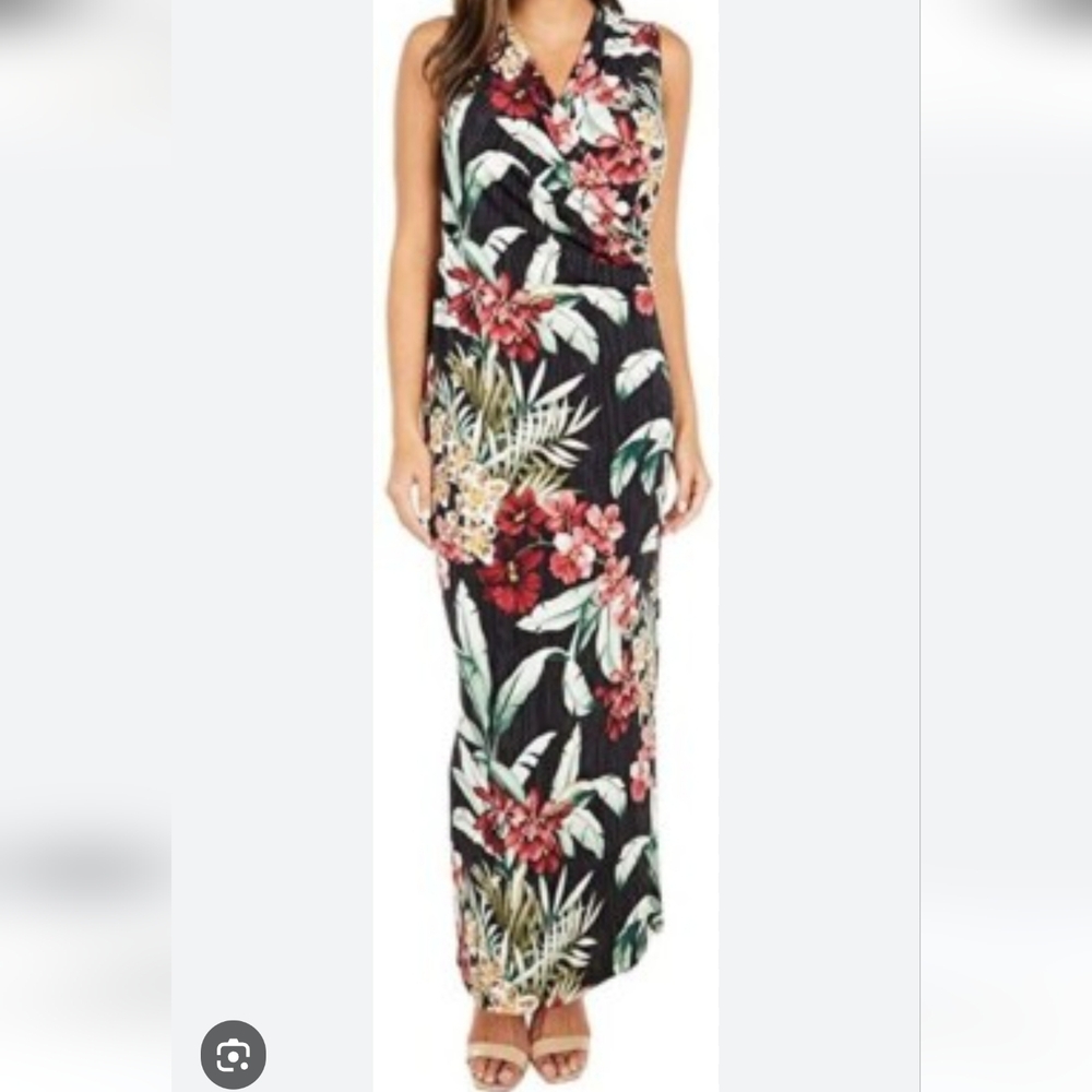 Tommy Bahama Oceanic Orchid Floral Sleeveless Maxi Dress Sz S Black, Red. NWOT - Picture 3 of 15